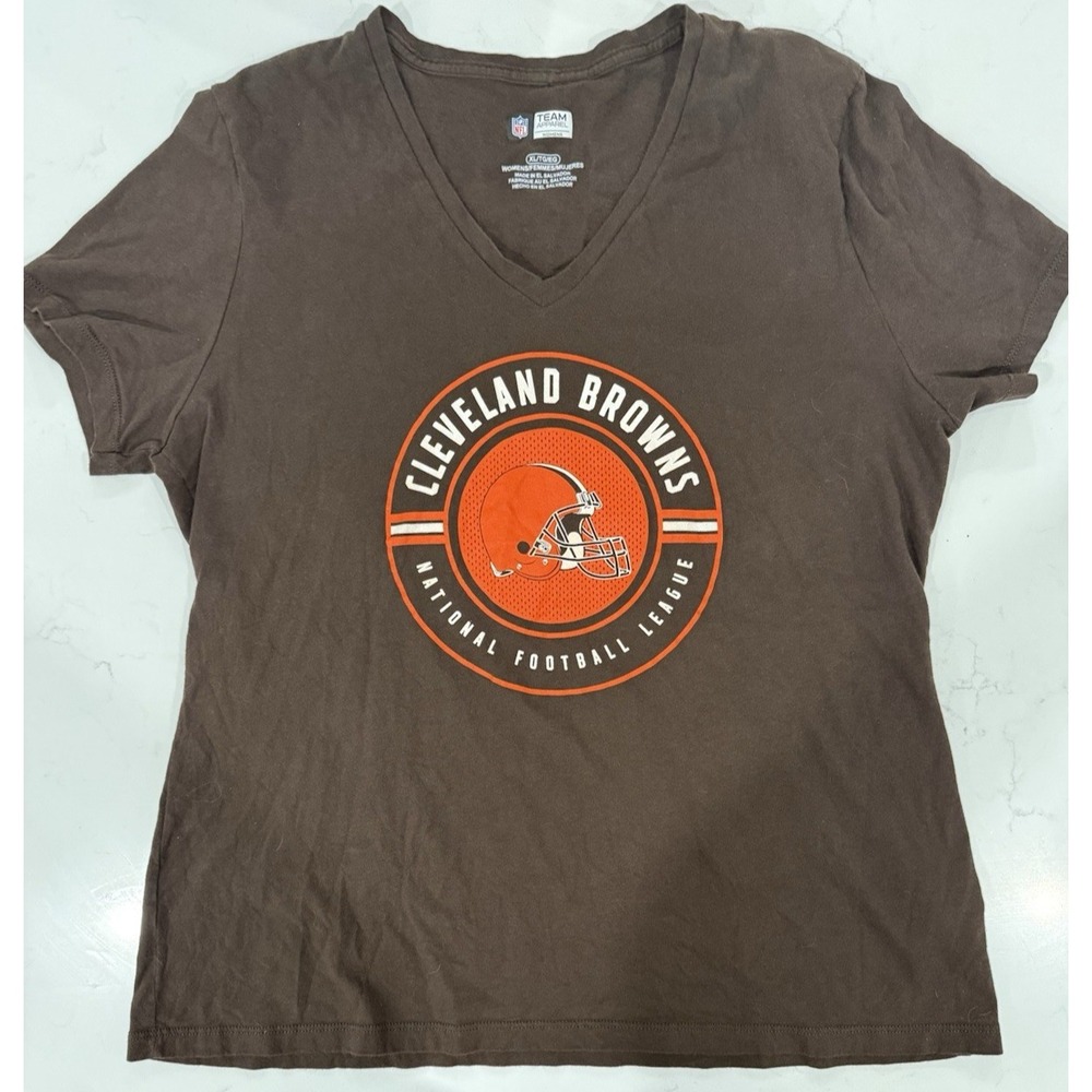 NFL Team Apparel Cleveland Browns T Shirt V Neck Woman's Size XL Brown Short Slv